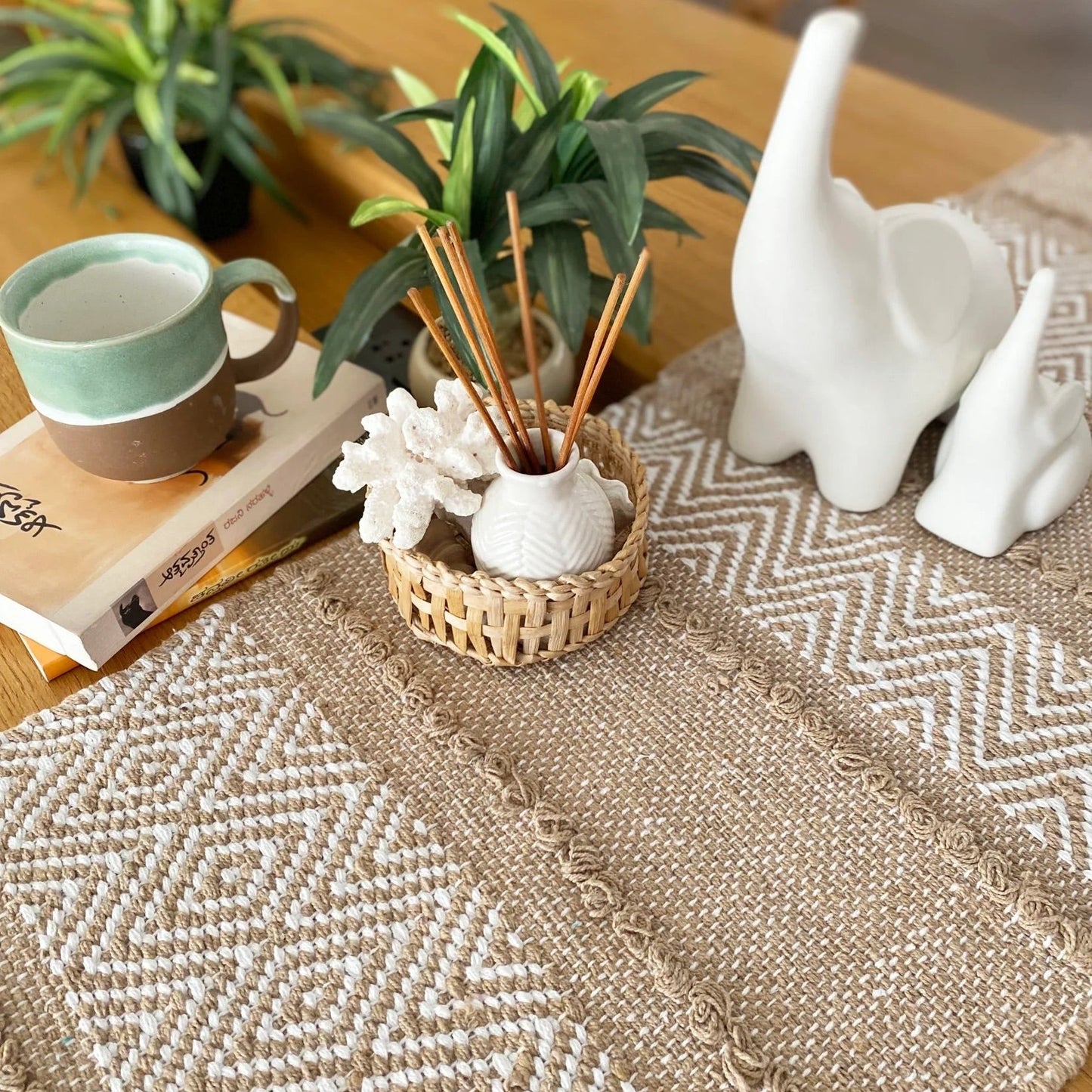 Beige boho table runner