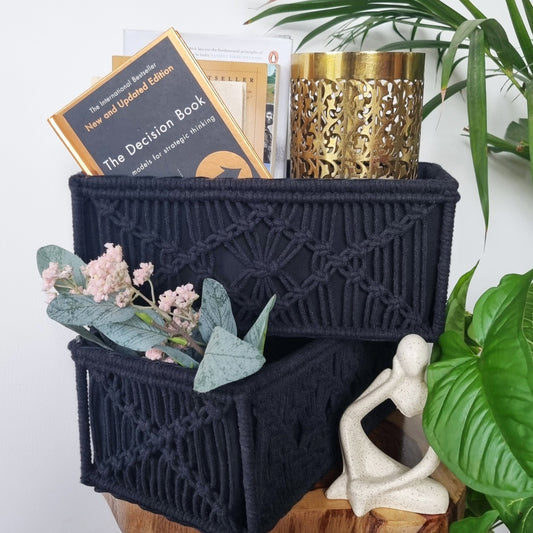 Black macrame baskets- set of 2