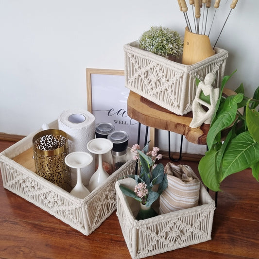 Off-white macrame baskets- set of 3