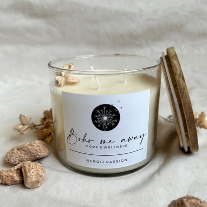 3 Wick jar candle with wooden lid - Neroli passion